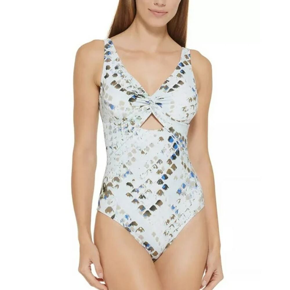 DKNY Blue and White One Piece Swimsuit